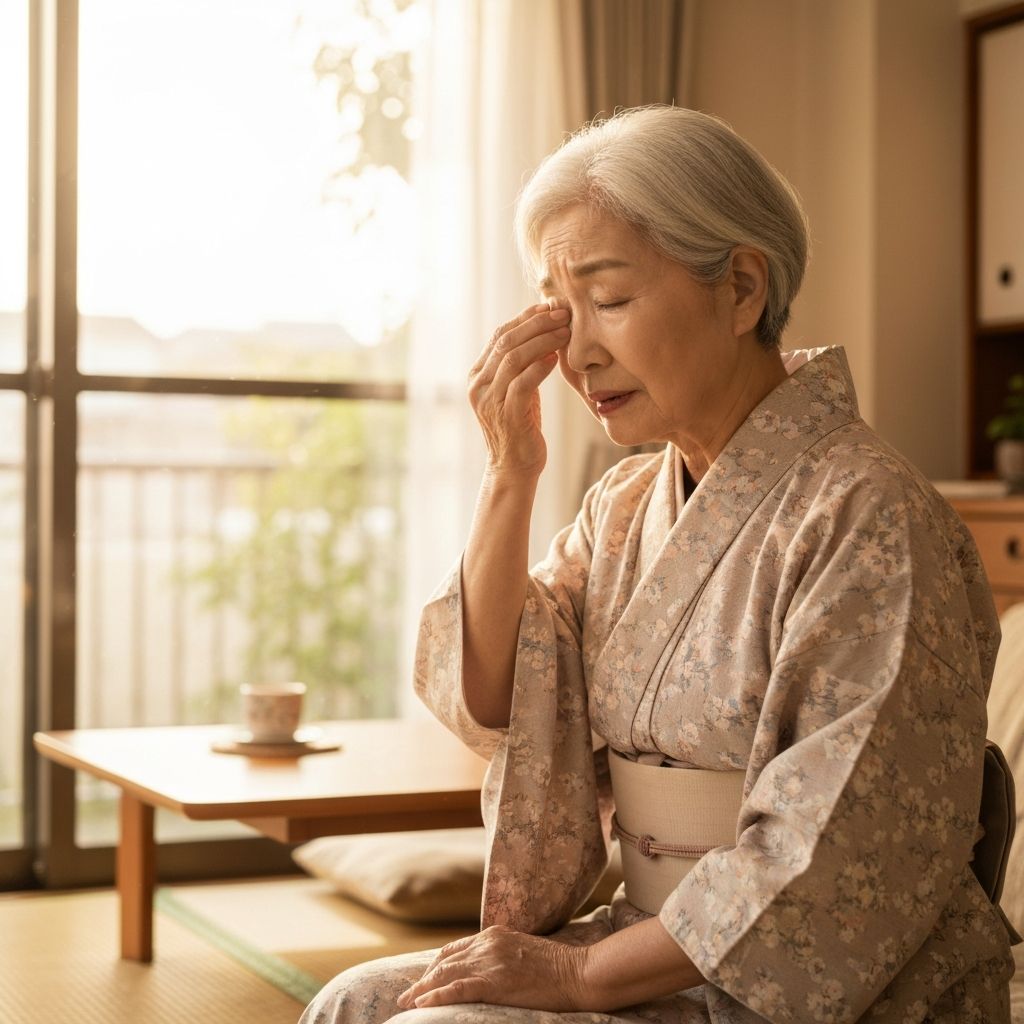 目の疲れを感じる女性