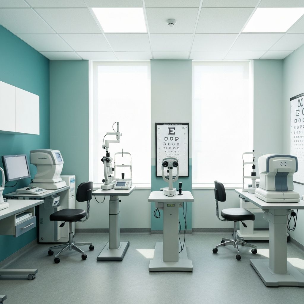 白内障の検査機器が並ぶ検査室