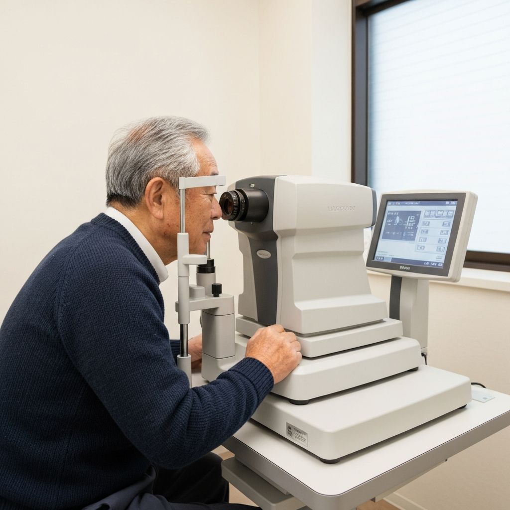 屈折検査装置で検査を受ける患者