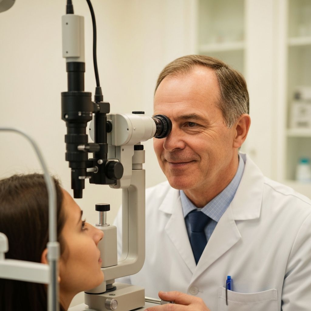 細隙灯顕微鏡で目を検査する様子