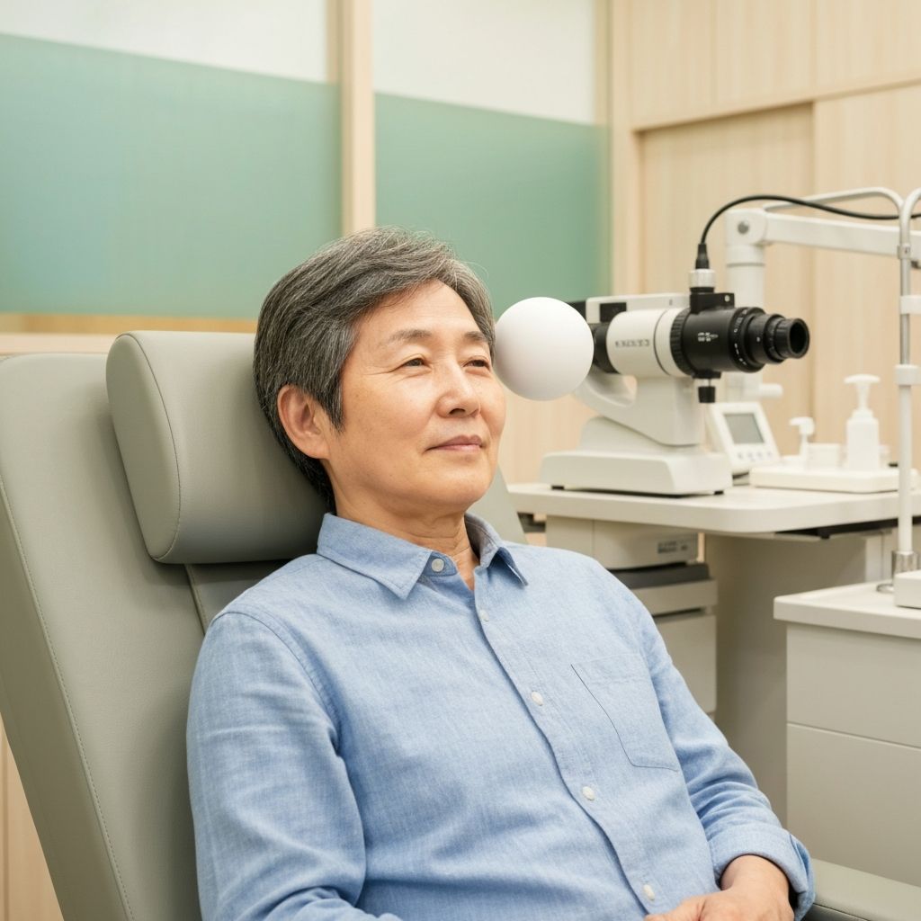 非接触式眼圧検査を受ける患者