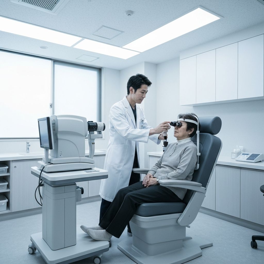 網膜検査を行う眼科医