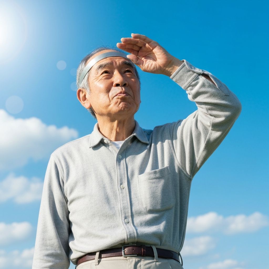 空を見上げるシニア男性