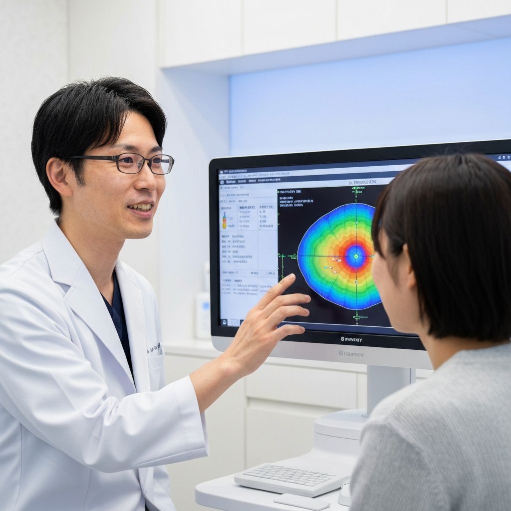 角膜のトポグラフィー検査を説明する医師